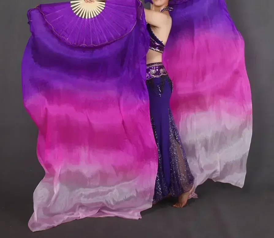 New Customized Dark Green White Silk Veil Belly Dance Fan Pairs (1L+1R) Women Oriental Dance Show Props 180cm
