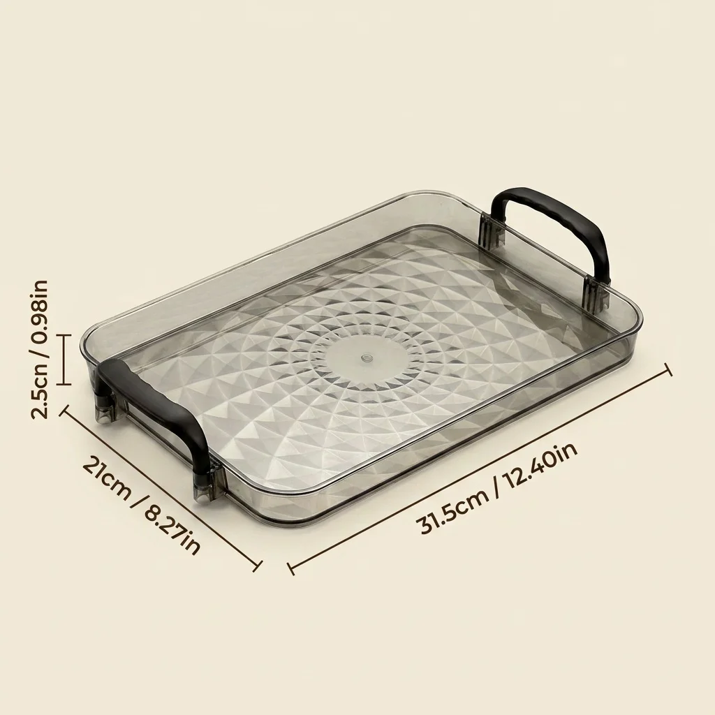 Doorzichtige plastic serveerschaal met handgrepen, decoratieve voedselbakjes voor het serveren van thee, diepe stapelbare borden, serviesgoed