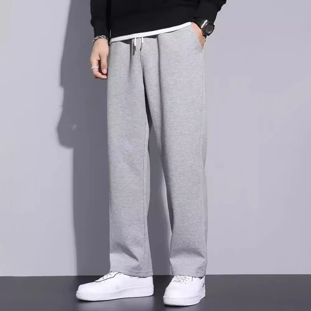 Men Wide Leg Pants Men's Wide Leg Drawstring Pants with Side Pockets Street Style Sport Trousers for Spring Fall Elastic Waist