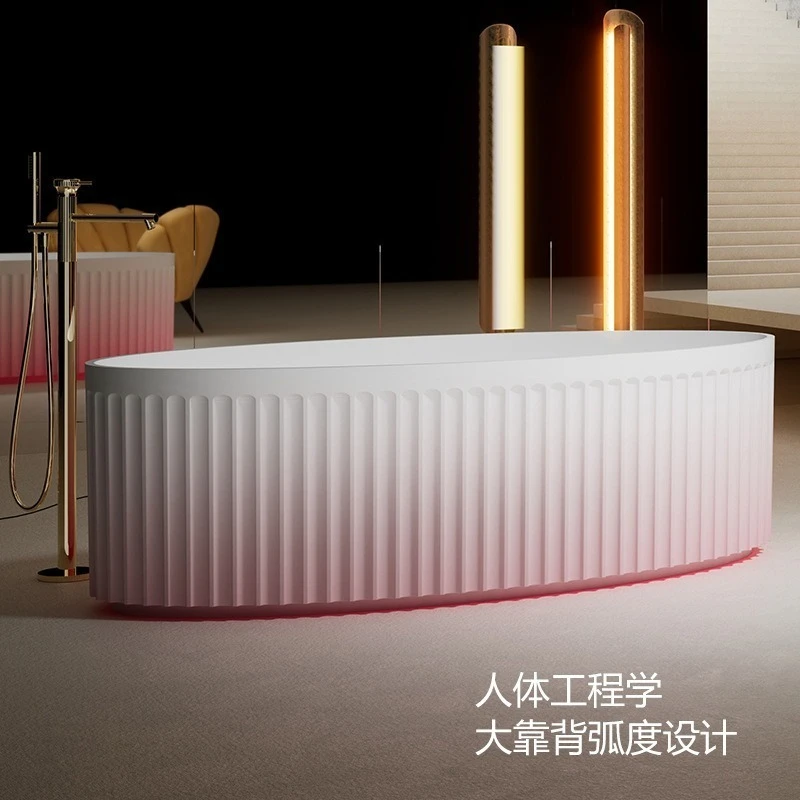 Artificial stone bathtub freestanding oval vertical stripe home double gradient color