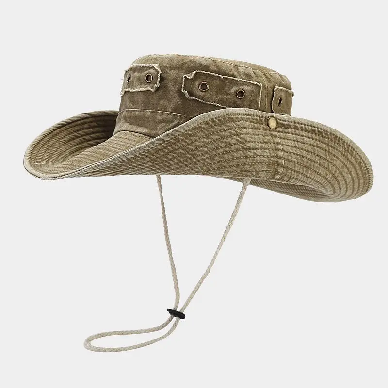 Water Wash Bucket Hats Women Western Cowboy Men Patch Perforated Basin Hat Fishing Mountaineering Sun Protection Sun Hat Male