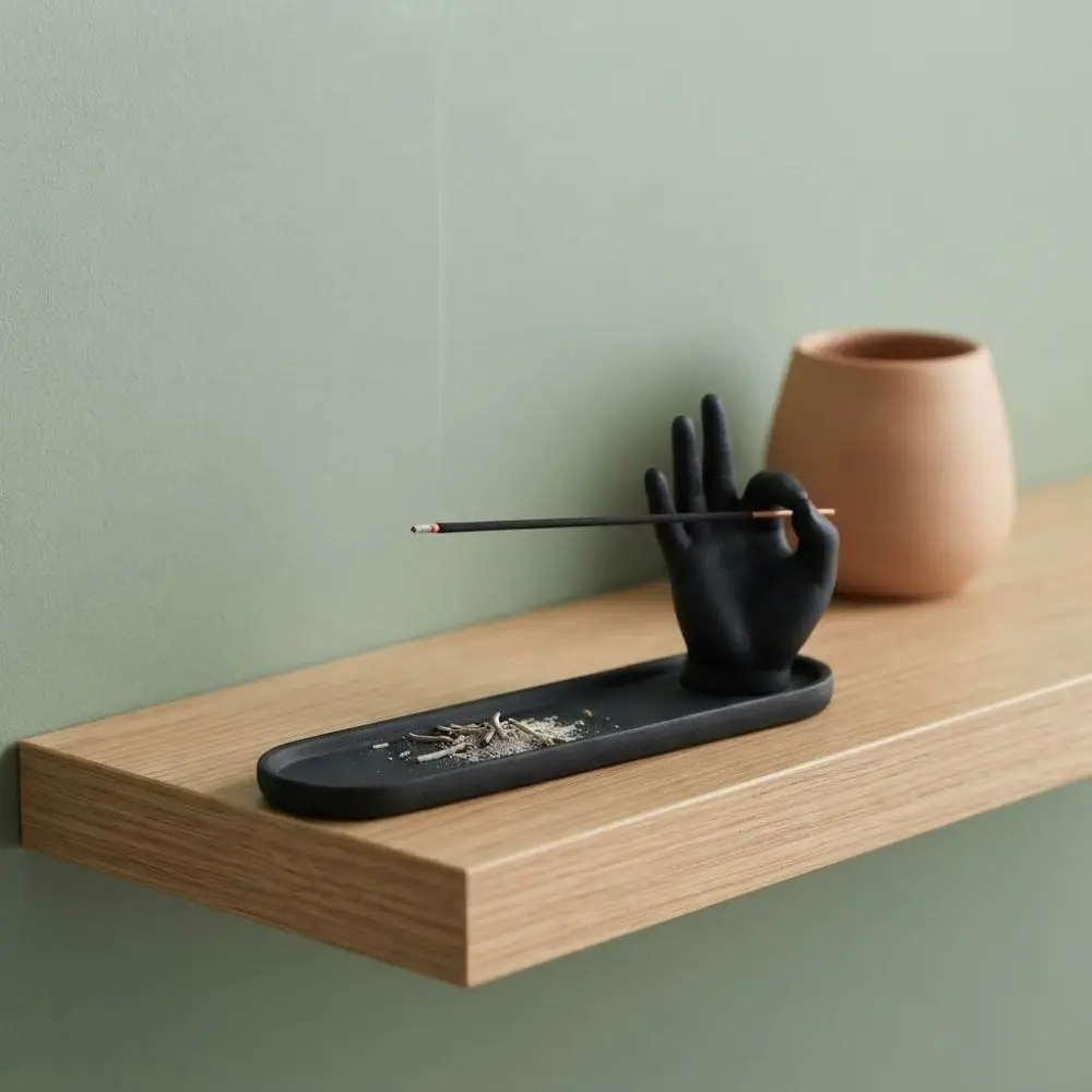 Creative 3D Printed OK Hand Incense Holder Plastic Decorative Hand Shape Incense Holder with Tray Incense Burner Bedroom