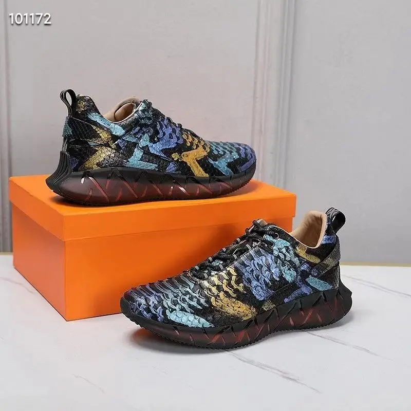 BATMO 2023 new arrival Fashion snake Skin causal shoes men,male Genuine leather sneakers  pdd194