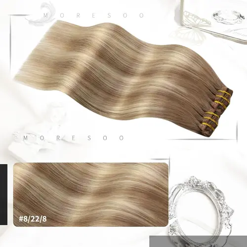 Imagen 2 del producto Moresoo Clip en extensiones de cabello 100% cabello brasileño Real extensiones rectas naturales cabeza completa Clin en extensiones de cabello humano