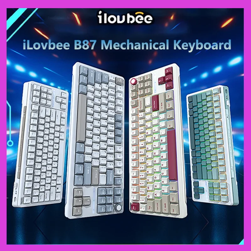 iLovbee B87 Customized Mechanical Keyboard Rubber Tuotuo Tri-mode Bluetooth CNC Gasket RGB PBT Hot Swap PC Gamer Gaming Keyboard