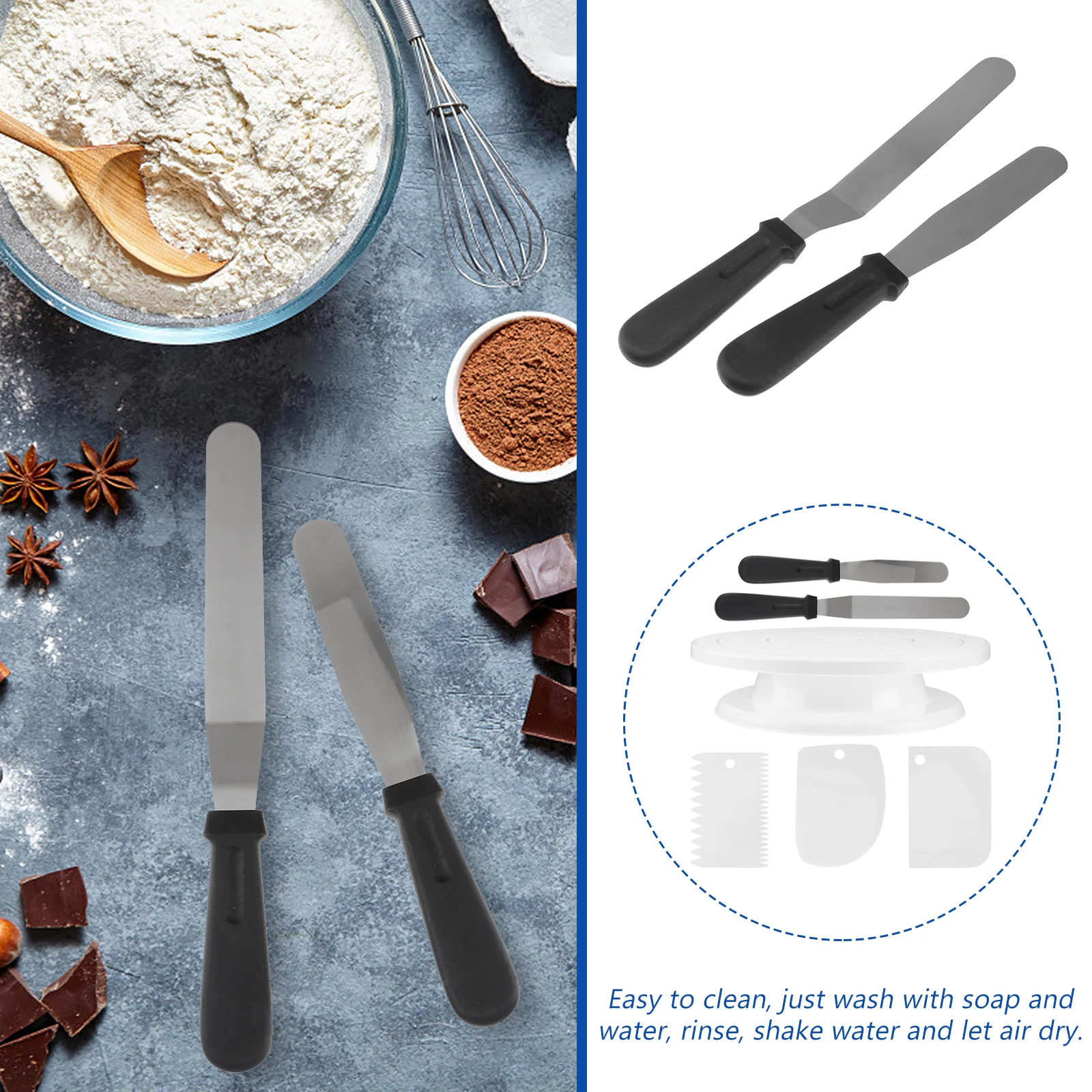 

6pcs 1 Set Of Cake Turntable Decorating Rotating Stand Baking Tools Scrapers Spatula Set For Bakery 360 Degree Revolving Cake