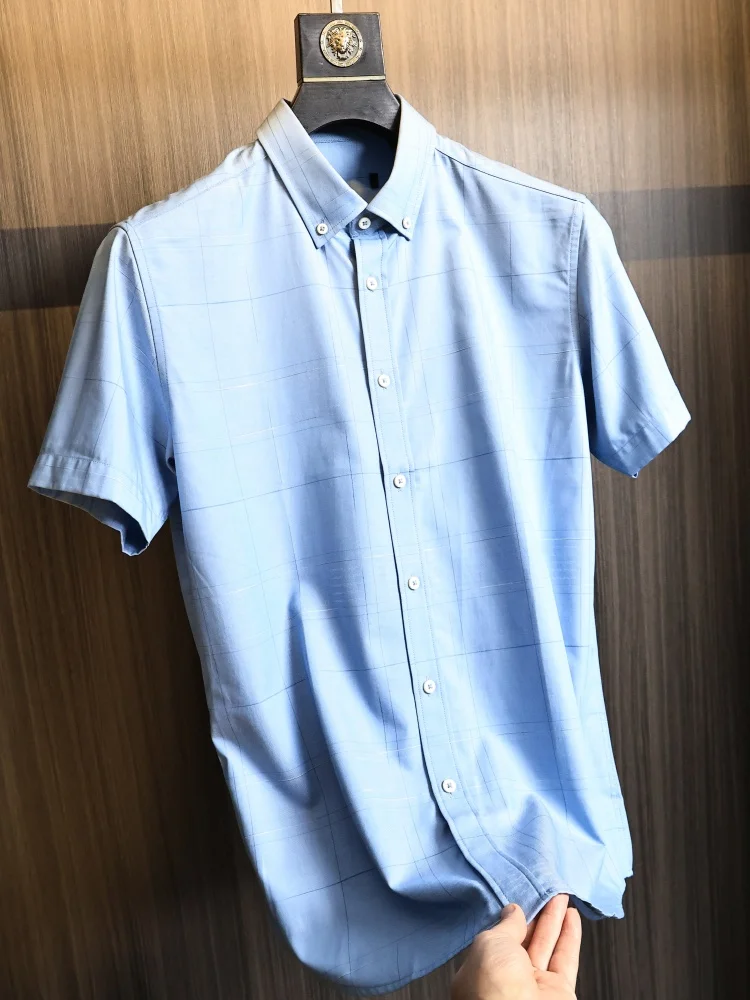 

Business Casual Men's Short Sleeve Shirt Moisture Wicking Breathable Plaid Pattern Turn-down Collar Summer Fashionable