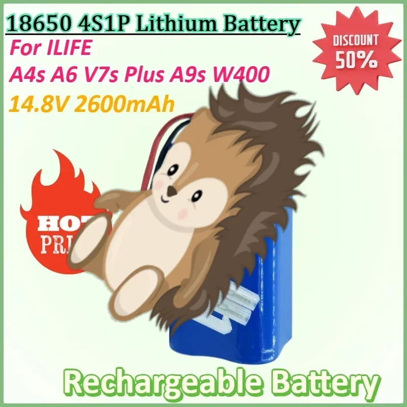 

18650 4S1P 14.8V 2600mAh Rechargeable Lithium Battery for ILIFE A4s A6 V7s Plus A9s W400 Robot Vacuum Cleaner INR18650 M26-4S1P