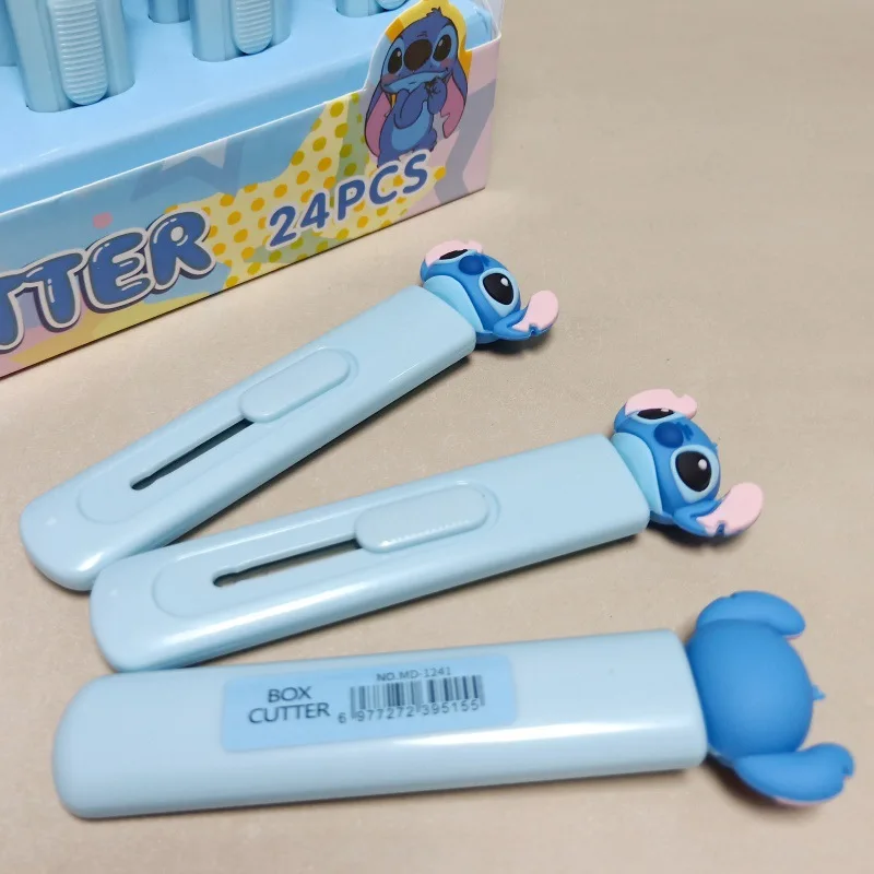 Disney 24pcs Stitch Press Utility Knife Animation Student Lilo Push Paper Knife DIY Box Opening Knife Stationery Gift Wholesale