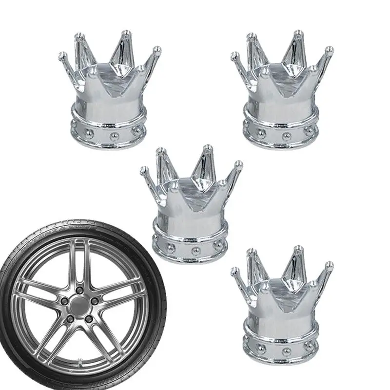 Car Tire Air Caps 4pcs Crown Shape Tire Valve Caps Dustproof Easy Installation Protective Car Accessories Anti Fade Wheel Caps