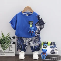 Conjuntos de bautizo para bebé, camisetas de dibujos animados para niño pequeño, Tops y pantalones, conjunto de ropa infantil, chándal para niños, moda de verano, 2 piezas
