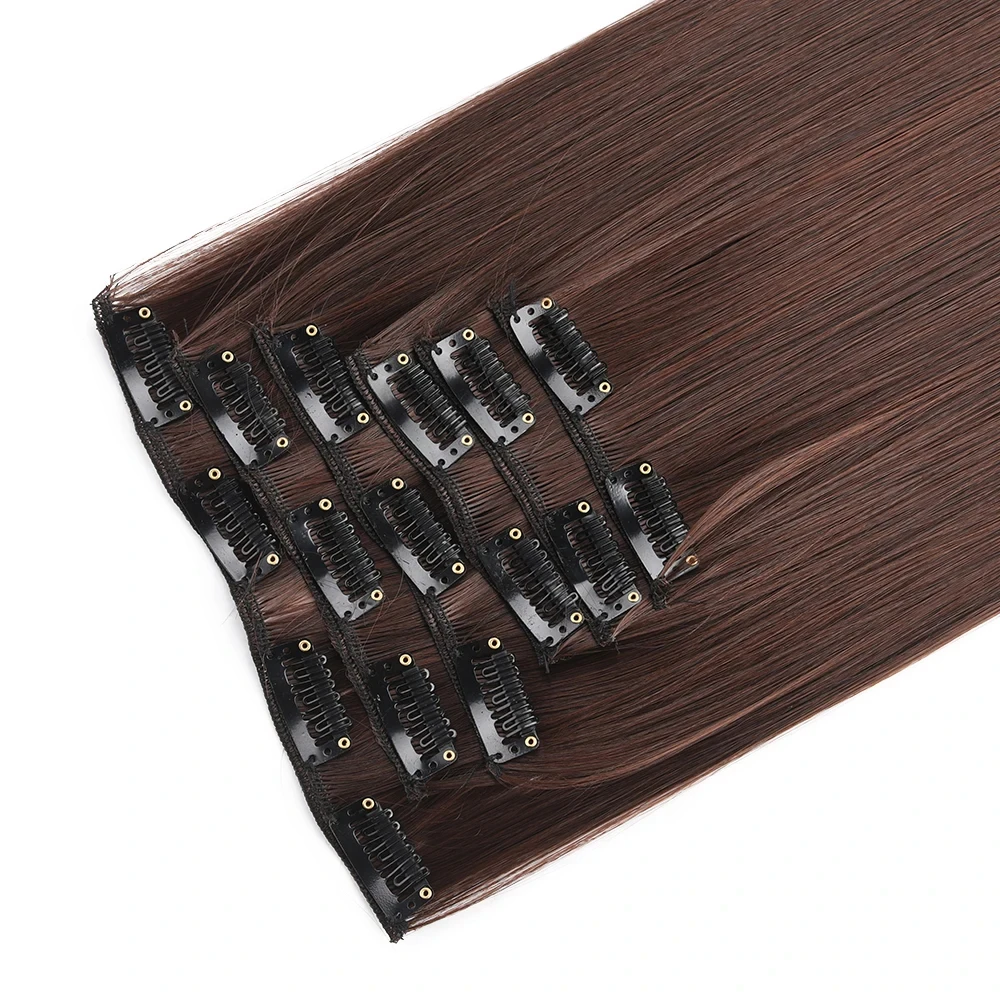 Grampo-em extensões do cabelo para mulheres, nenhum emaranhamento, nenhum derramamento, invisível, natural, reto, sem emenda, 24in, 6 unid