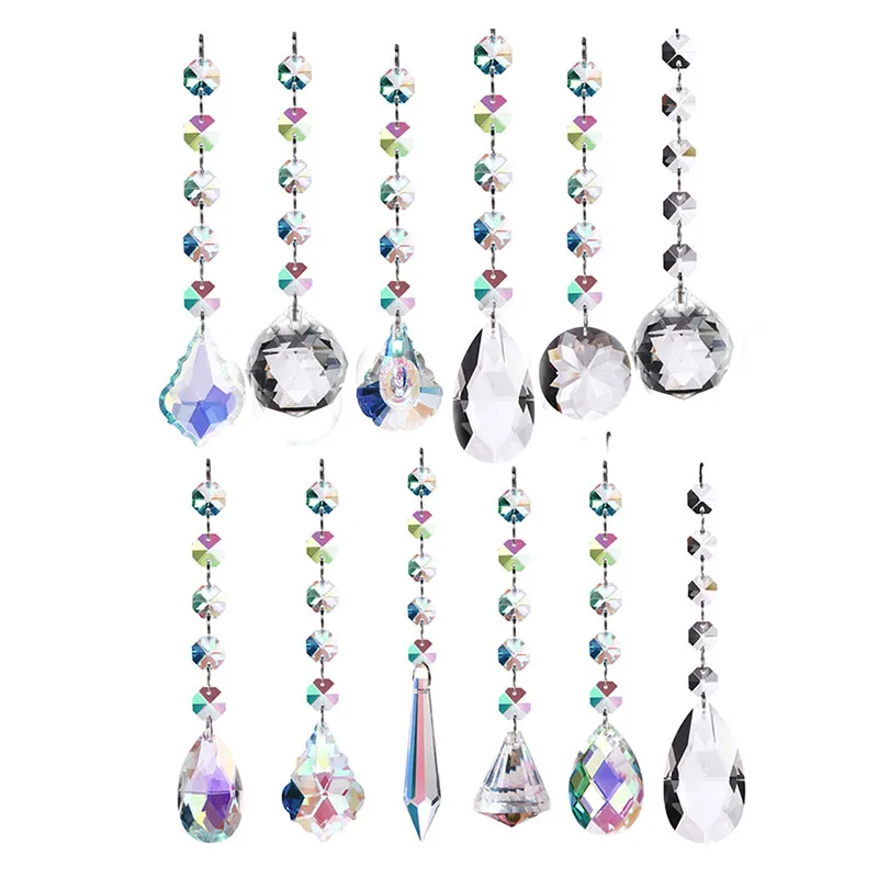 10pcs Crystal Suncatcher Prisms Pendant Chakra Octagon Beads Chain Rainbow Maker Hanging Drop Pendant Home Garden Decoration