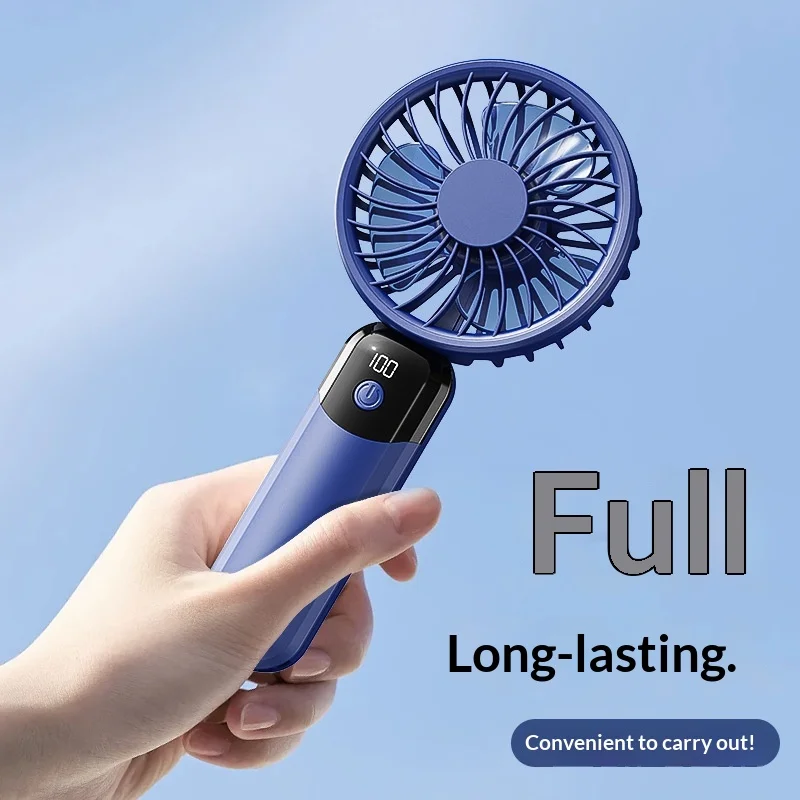 2025 New Cross-LED Digital Display 6-Speed Handheld Fan, Portable Mini Fan with Phone Holder Base