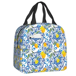 Sacos de Almoço Isolados Infantil Padrão de Fruta Limão, Bolsa de Viagem, Piquenique, Estilo Mediterrâneo, Reutilizável, Refrigerador Térmico, Bento Box, Mulheres, Verão