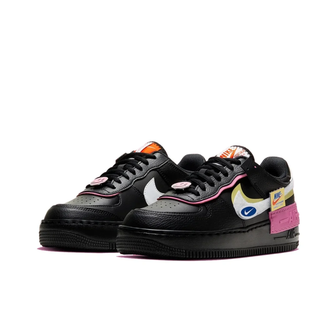 Nike Schwarz und Weiß Rosa Colorway Air Force 1 Shadow Fashion Low Top Boardschuhe Rutschfeste, verschleißfeste Damen-Freizeitschuhe