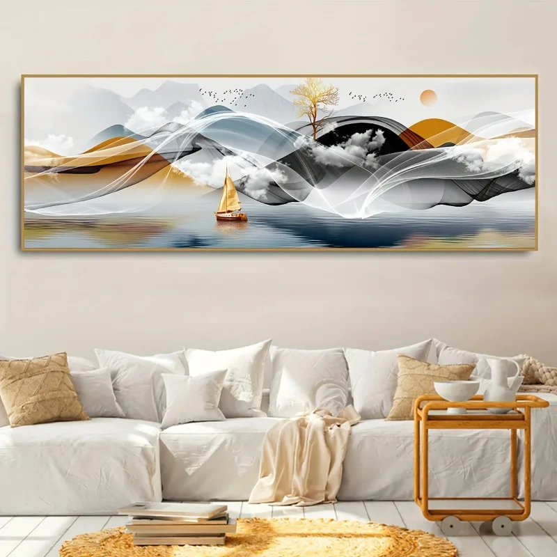 

Golden Tree Boat Fantasy Landscape Canvas Art Abstract Design, Wall Decor for Living Room, Bedroom Decor, Office , No Frame