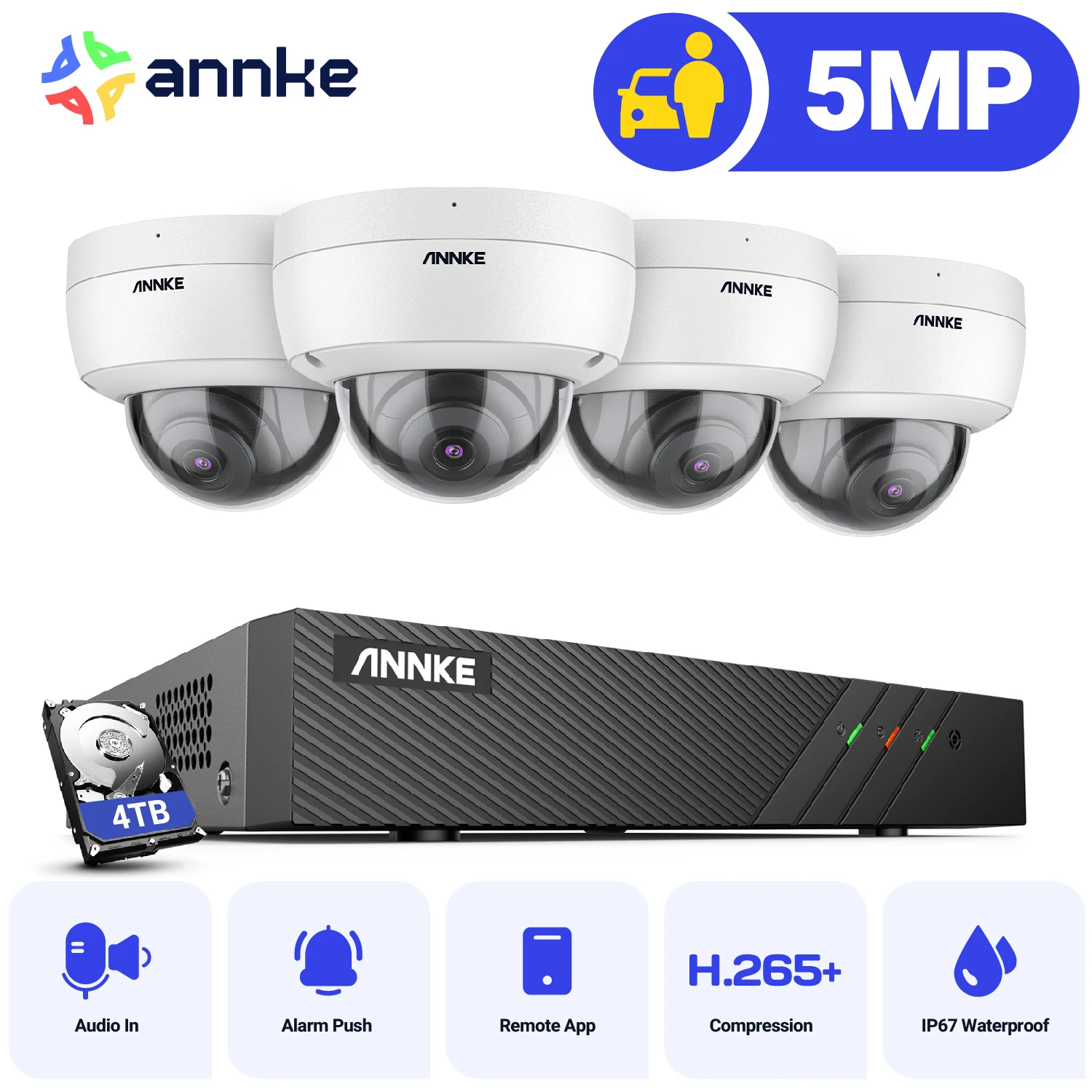 ANNKE 8CH POE Security Camera System 6MP NVR Smart Night Vision Motion Detection Waterproof Video Surveillance Remote Monitor