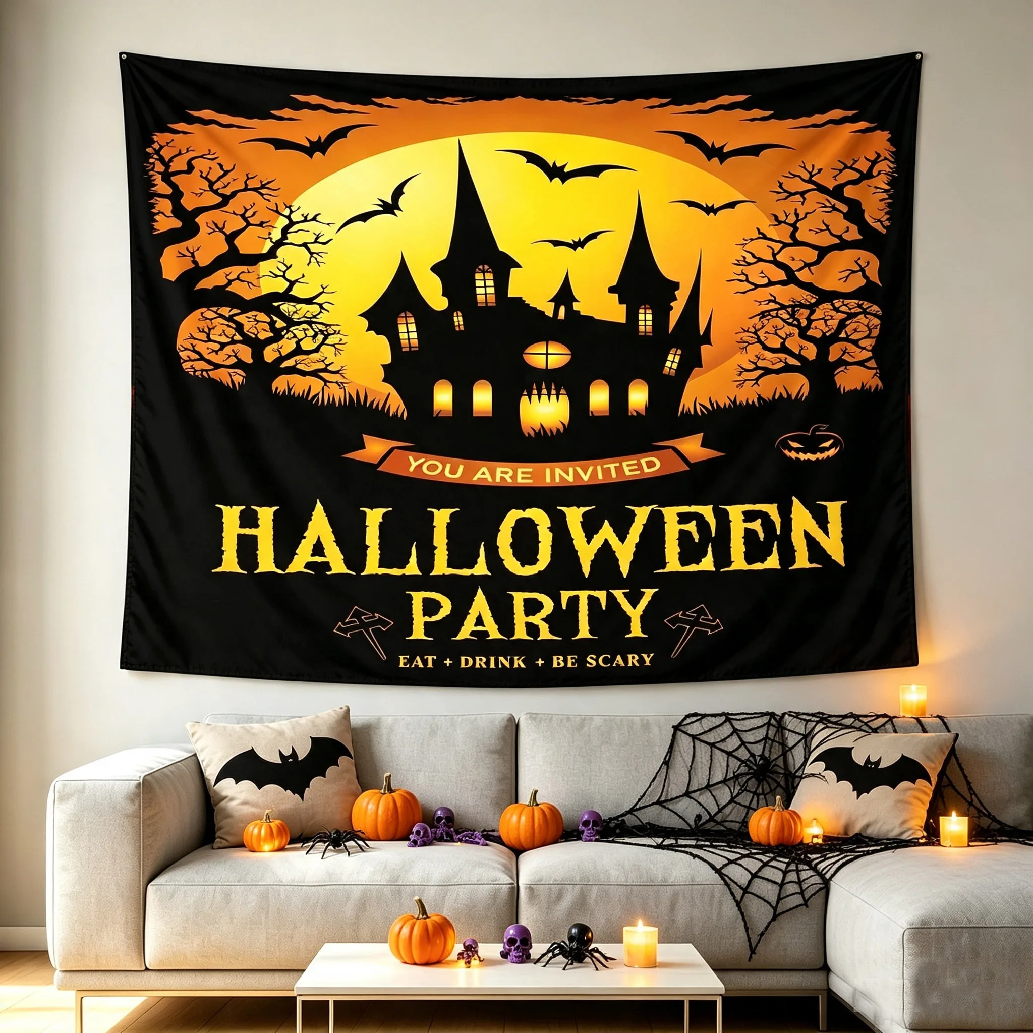 Personalized Halloween Custom Tapestry Customizable Text Party Banner Holiday Home Wall Decor Oversized Party Banquet Backdrop
