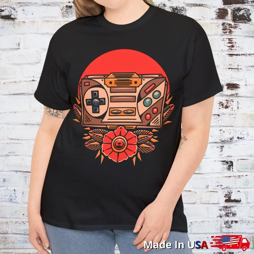 New Gaming Console Art T Shirt, Gamer Clothing Old School Traditional Tattoo