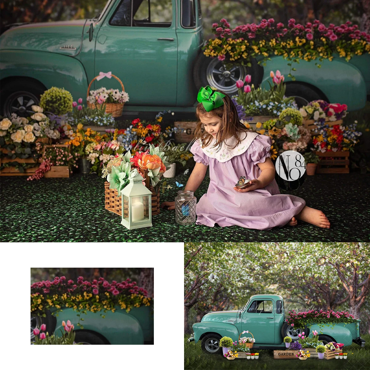 

Florist Truck Backgrounds Cake Smash Kids Adult Photography Props Child Baby Flowers Green Plants Potted Photo Backdrops