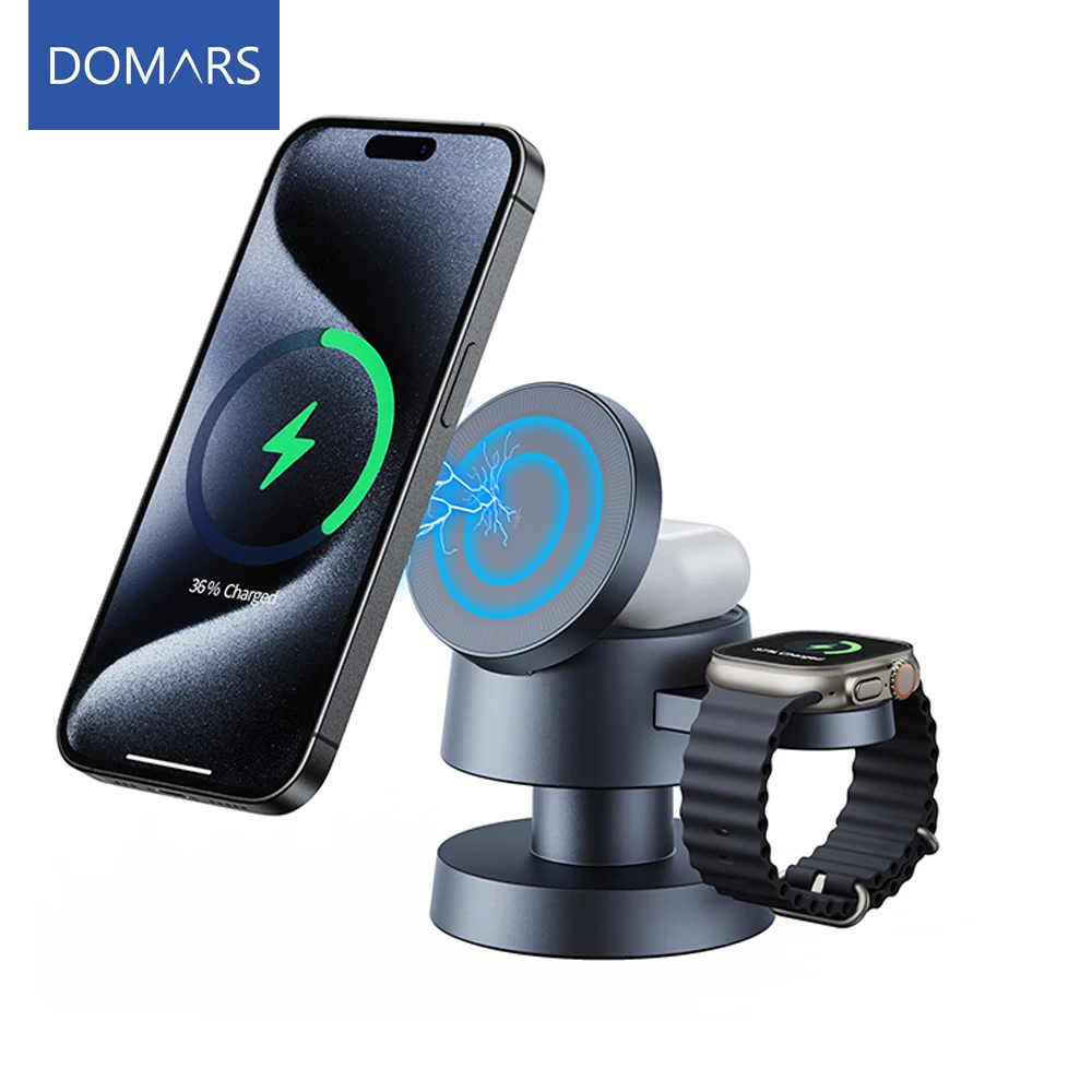 

Domars Magnetic 4 in 1 Lightweight Wireless Charger Portable Phone Fast Charging Stand Suitable for Watches Earphones Phones