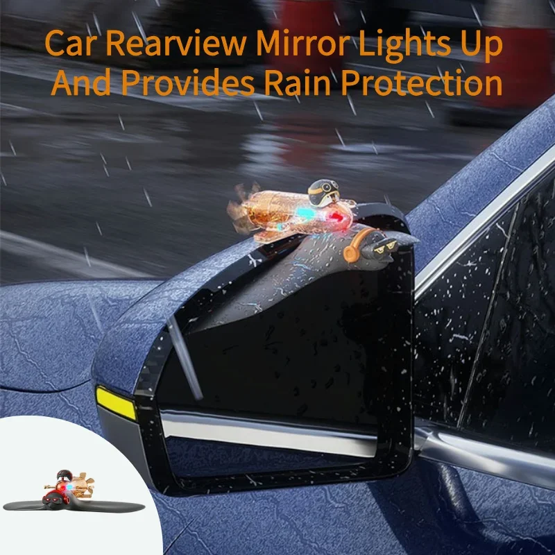 Rearview Mirror Decor - Car Multifunctional Rain Eyebrow Adhesive Waterproof Wind-Powered with Lighting Car Accessories for Auto