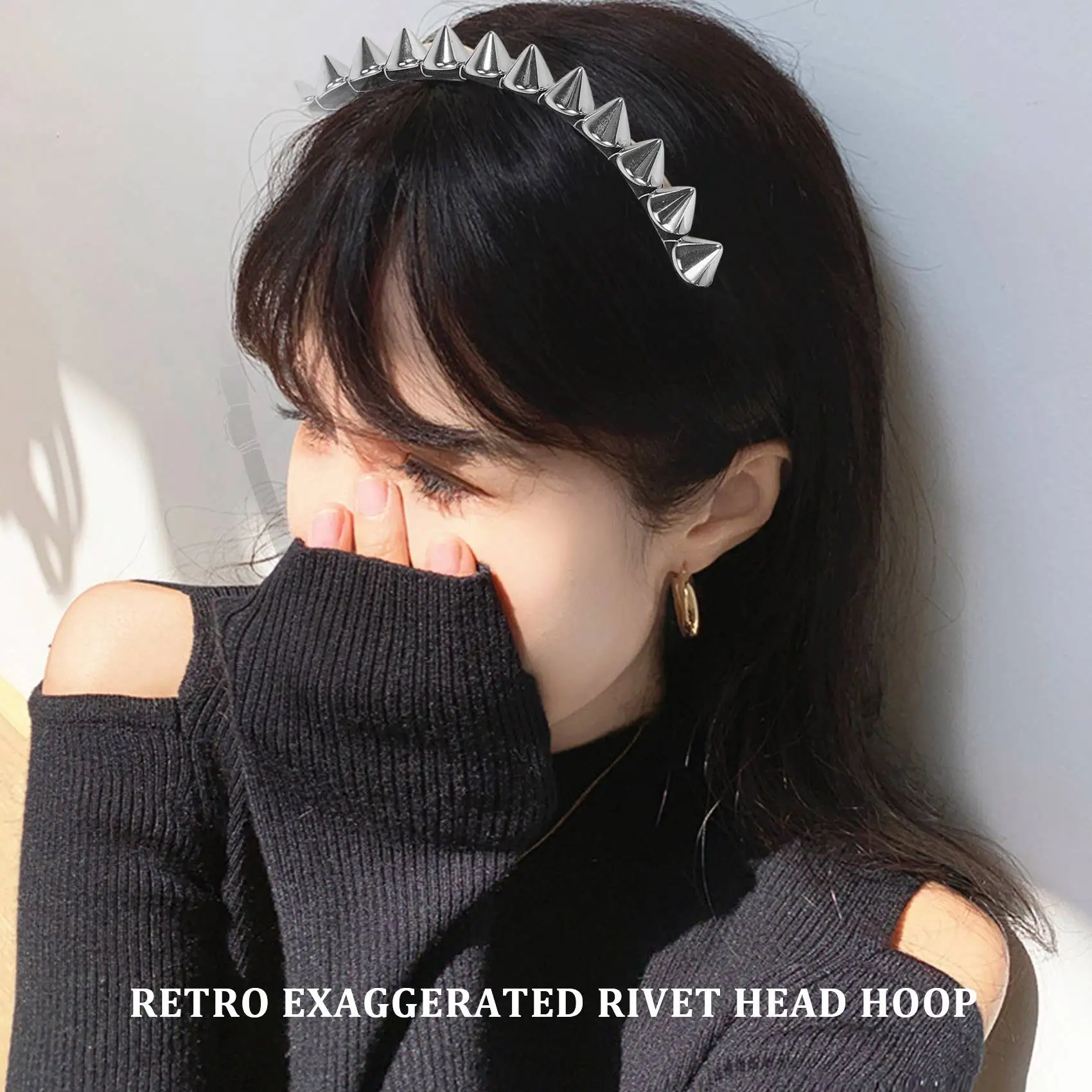 A44TS серебряная металлическая повязка на голову с заклепками и шипами, повязка на голову для волос, повязка на голову Aliceband Punk Girl