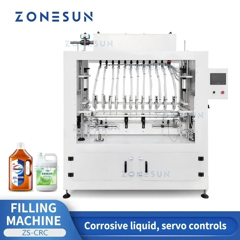 ZONESUN ZS-CRC Riempitrice automatica per liquidi corrosivi 12 teste disinfettante acido disinfettante alcali riempitrice per bottiglie di candeggina