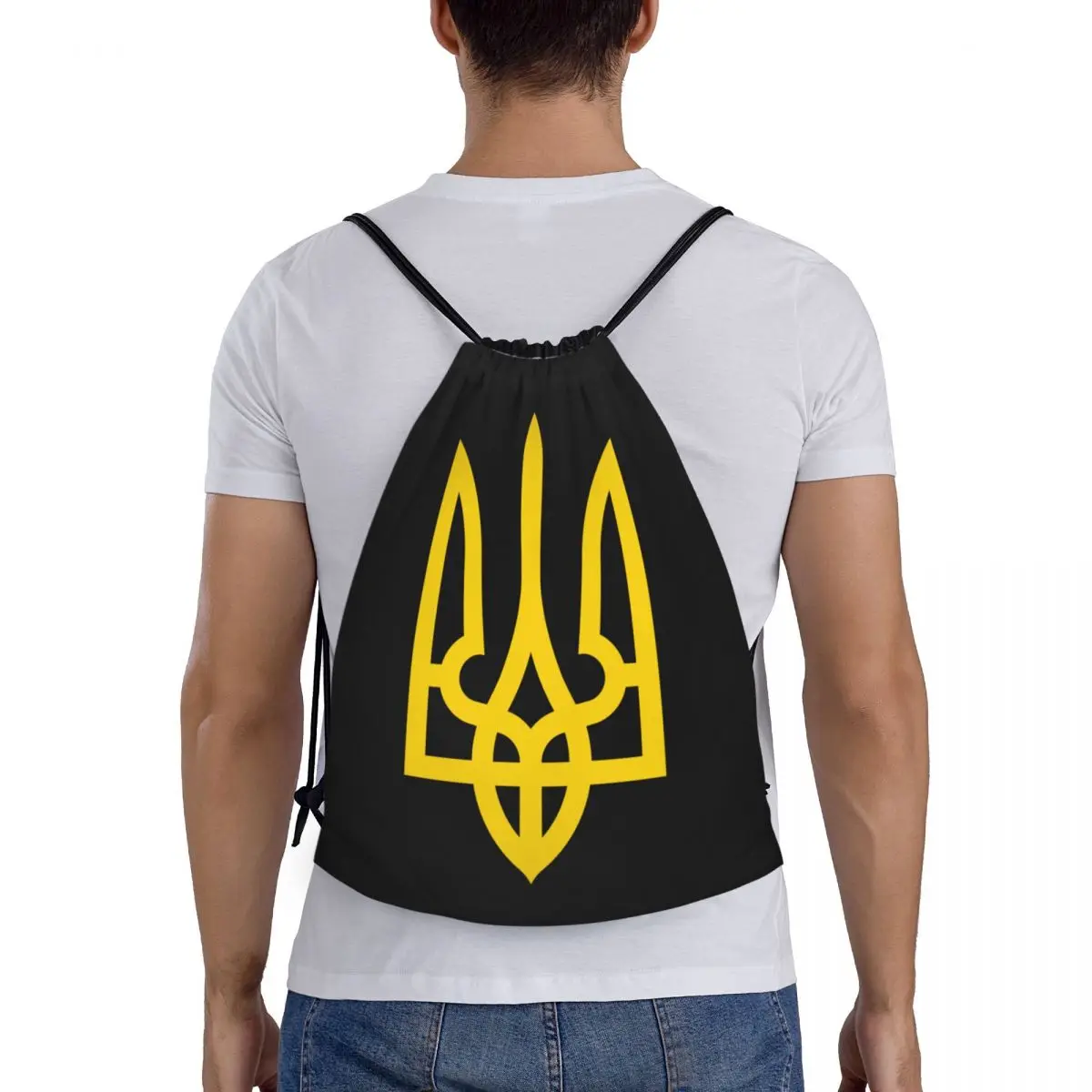 Ukrainian Trident Drawstring Bag Men Women Foldable Gym Sports Sackpack Coat Of Arms Ukraine Flag Training Backpacks