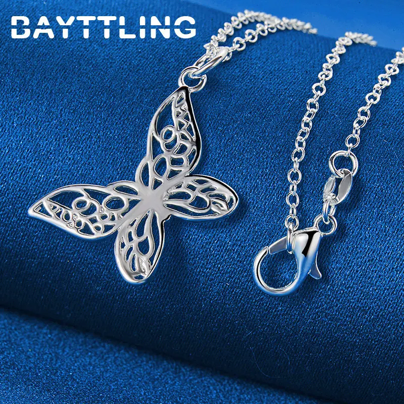 Charm 925 Sterling Silver 16-30 Inches Fine Butterfly Necklace For Women Wedding Party Gift Temperament Jewelry Fashion