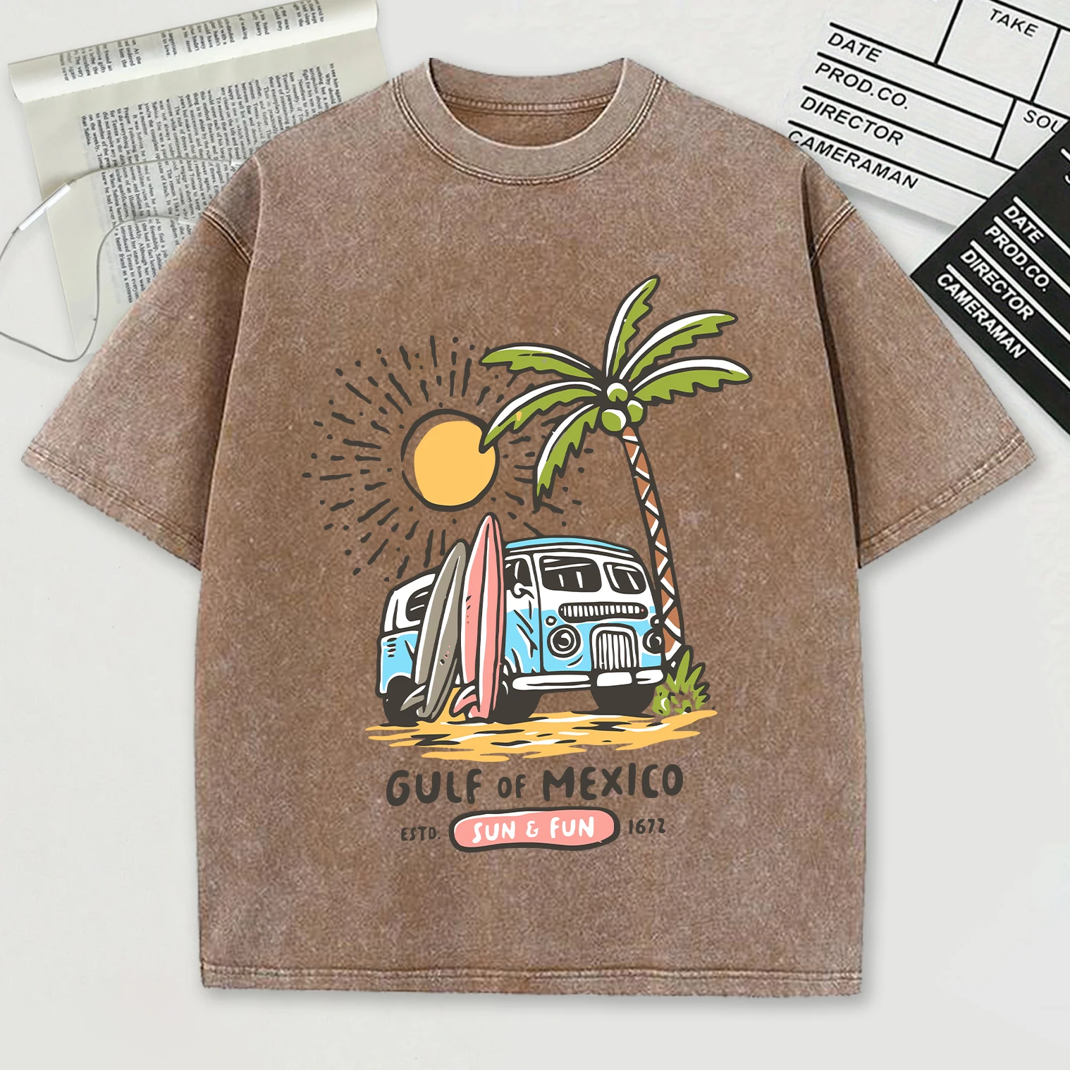 Golf Von Mexiko Estd Sonne Spaß Druck Gewaschen Männer T-Shirt Sommer Casual Retro Baumwolle T Shirts Schnee Waschen T Lose Oansatz Streetwear