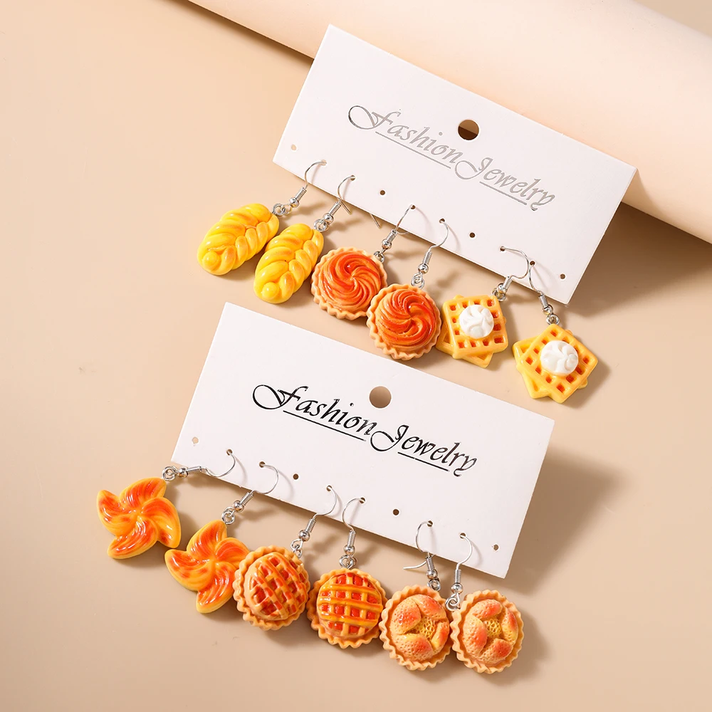 5 stücke Nette Harz 3D Simulation Lebensmittel Ohrringe für Frauen Mädchen Hamburg Waffel Brot Tropfen Ohrringe Anhänger kinder Schmuck geschenk