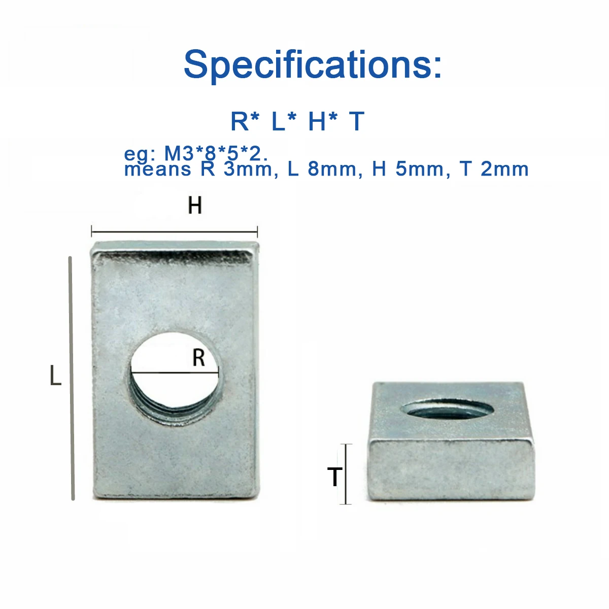 10/ 50pcs dado quadrato M3 M4 M5 M6 M8 blocco di scorrimento dadi rettangolari sottili in acciaio al carbonio zincato per accessorio profilo in alluminio