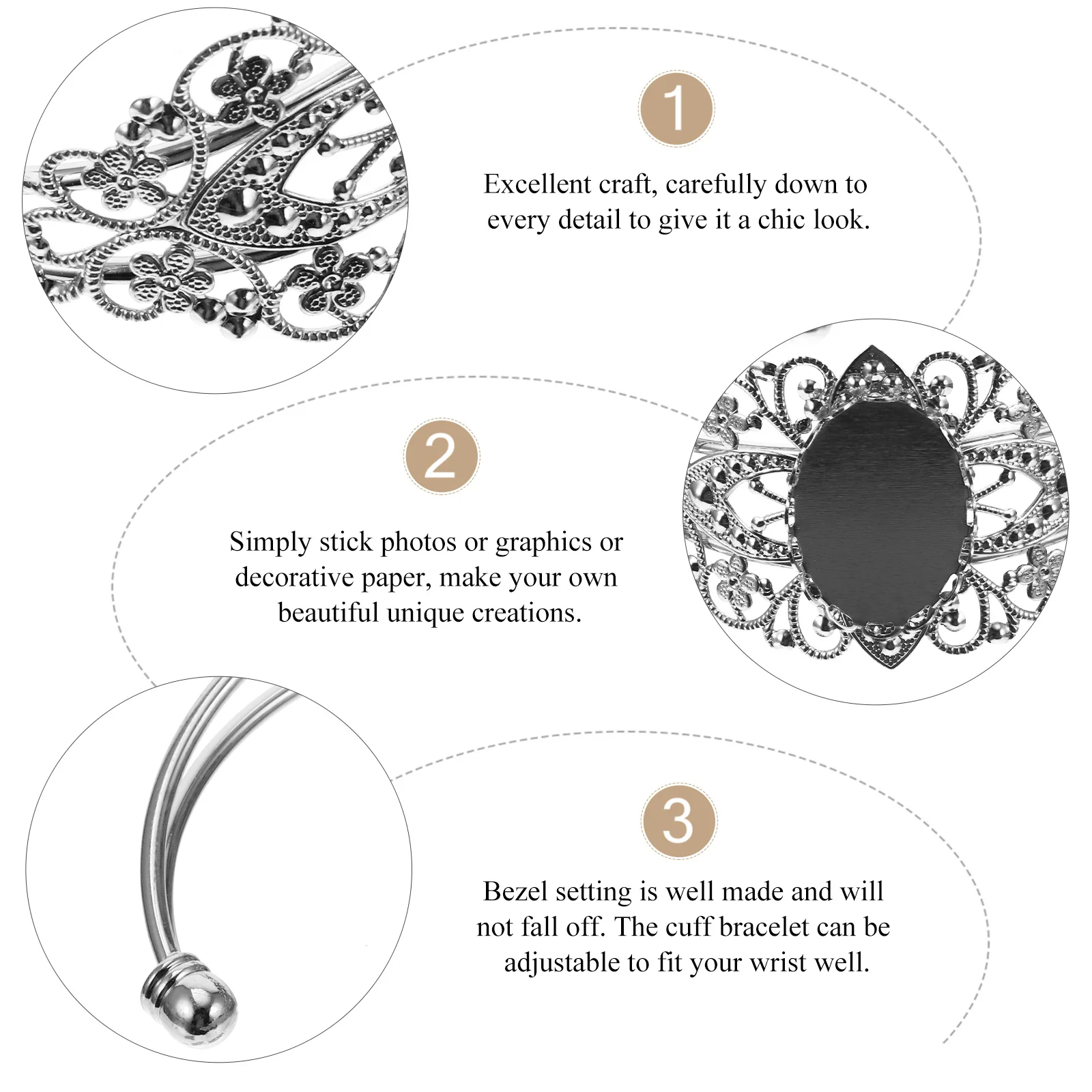 5 pezzi di polsino vuoto con castoni artigianali, creazioni uniche, look chic, regalo a sorpresa, amici, famiglia, braccialetto con vassoio con castone