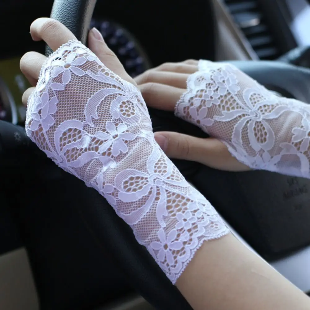 Summer Women Sexy Mesh Lace Sunscreen Half Finger Gloves Breathable Thin Driving Cycling Cosplay