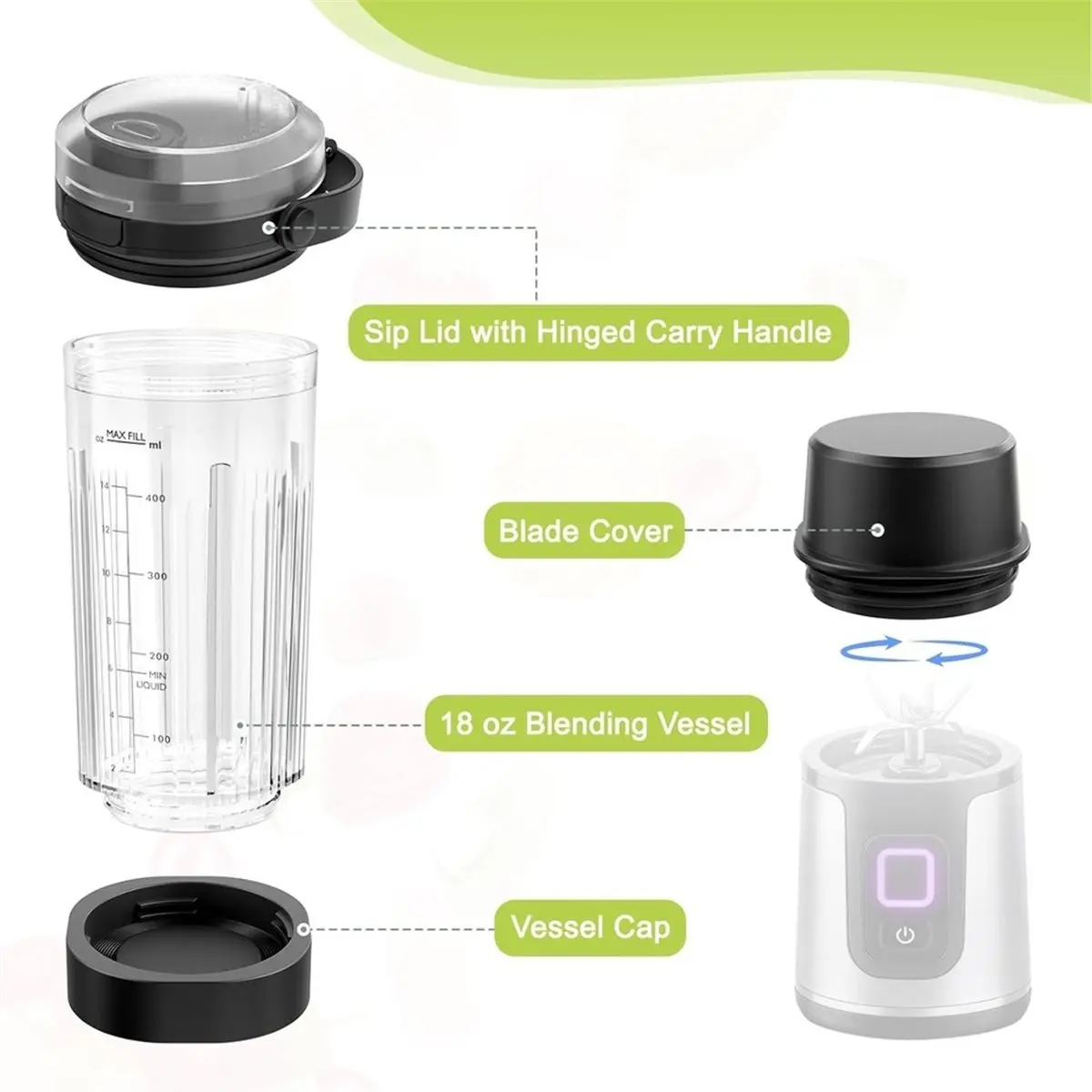 【MUST-HAVE LIST】 18 Oz Vessel Cup Compatible for Portable Blender, for BC150/ BC100 Series Blender (Black)