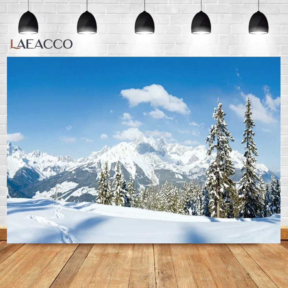 Laeacco Winter Snow Mountain Ski Slate Sunny Day Holiday Party Scenic Photographic Background Photo Backdrop Photo Studio