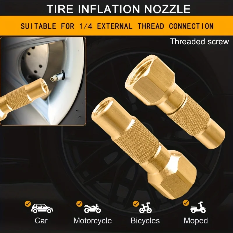 Internal thread 1/4 tire inflation chewing thread screw type inflatable brass material motorcycle inflatable accessories