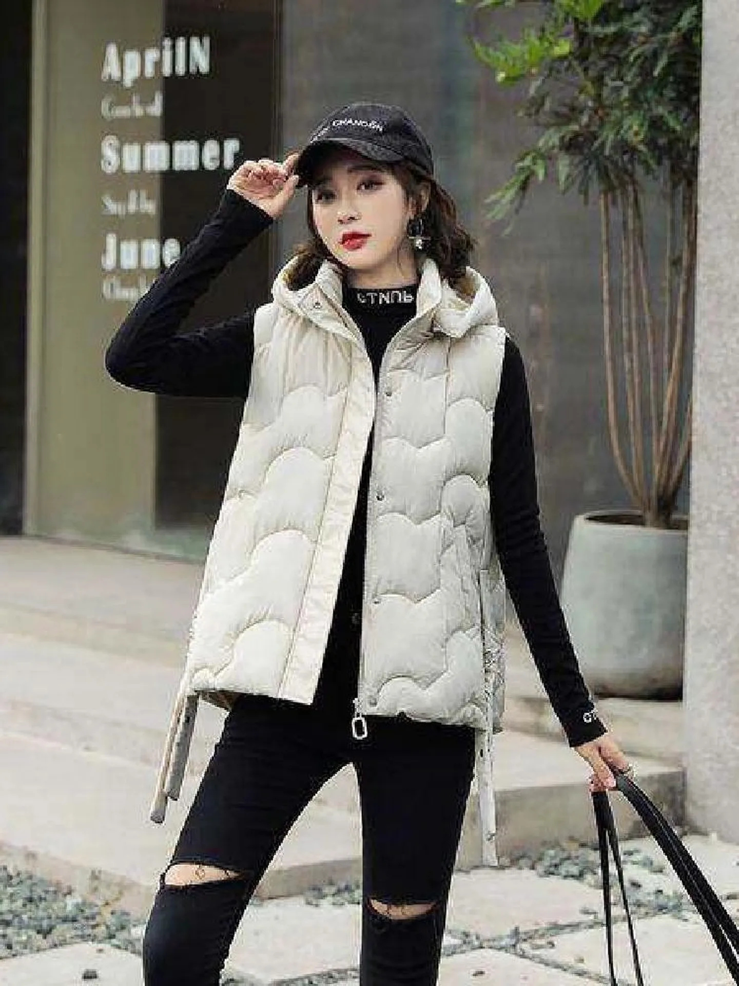 Slimming down Jaet Women's ort Padded Vest Loose Fit Korean Sle Outerwear Trendy Coat Casual Pants mid Low Waist