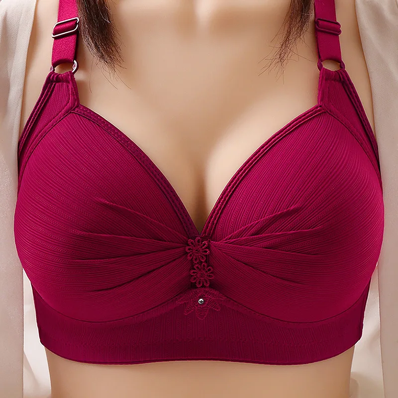 Soft Stretch Daily Thin Molded Cup Brassiere Lady Adjustable Solid Color Girl Shaping Bra with Three-Row Back Closure for Women
