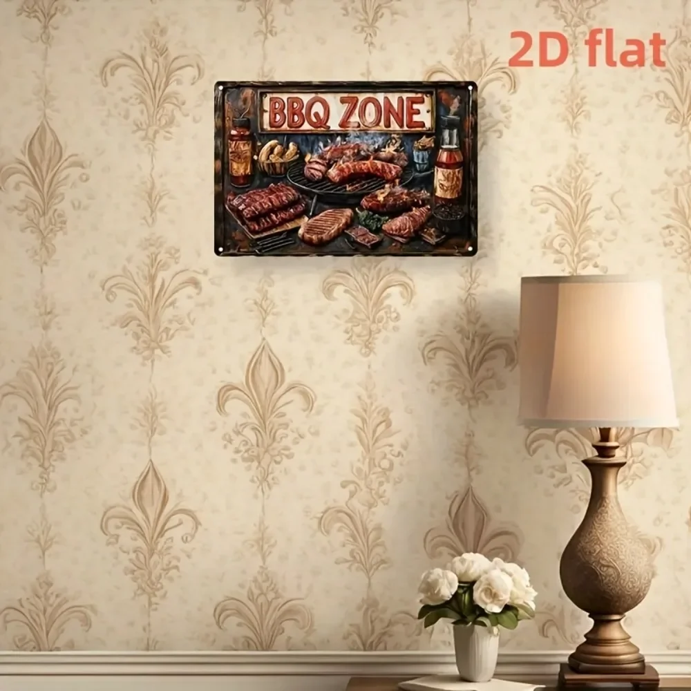 1 Piece of 2D Flat Retro Barbecue Aluminum Wall Decoration, Rustic Design with Barbecue Meat Seasoning Theme, Suitable for Wall Hanging Signs in Home Bars, Restaurants, and Garages