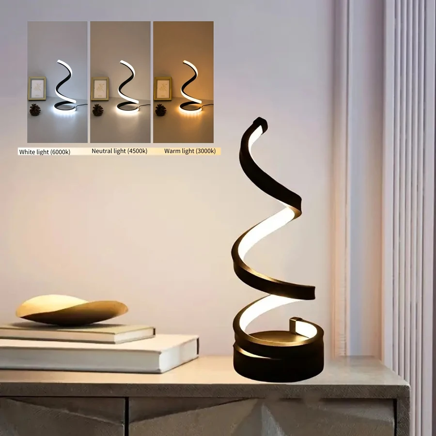 Modern Spiral LED Table Lamp Night Light Dimmable Desk Lamp Nightstand Bedside Lamps Study Office Bedroom Living Room Decoration