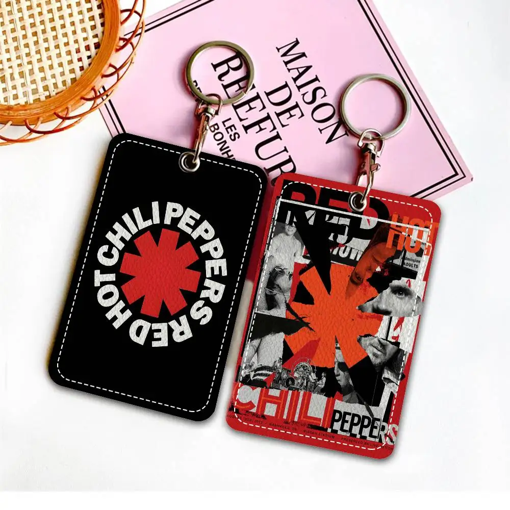 شعبية روك باند R-Red Hot C-Chili P-Peppers Style PU حامل بطاقة الوصول مع سلسلة المفاتيح - الحماية التنفيذية لبطاقة البنك #1