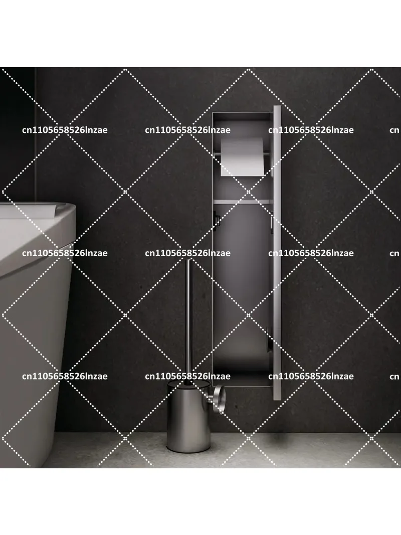 Stainless Steel Toilet Brush Holder with Tissue Box Shelf, 304 Embedded Wall Mount Bathroom Organizer