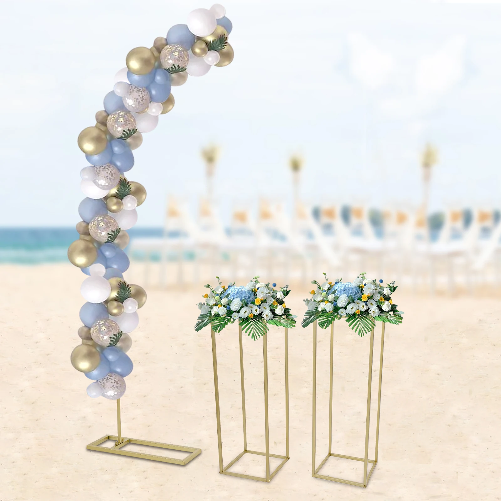 

Стойка для свадебной арки и 2 подставки для цветов, золотой декоративный стенд для шаров, набор для самостоятельной сборки фона для вечеринок и мероприятий