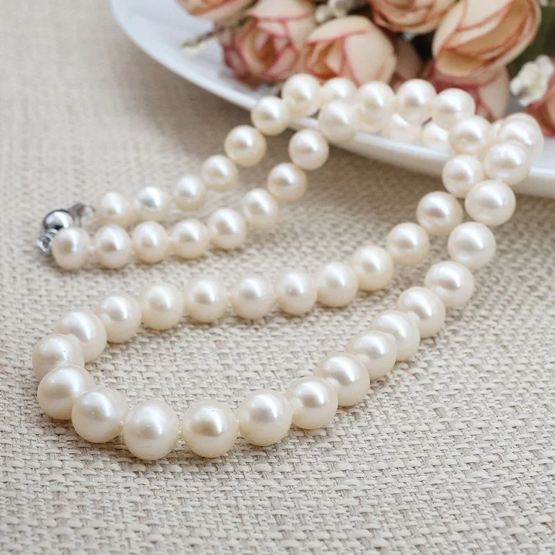 Natural Freshwater Pearl Necklaces 7-8mm Beads In White Sterling Silver 925 Metal Material New Engagement Jewelry Gift For Women