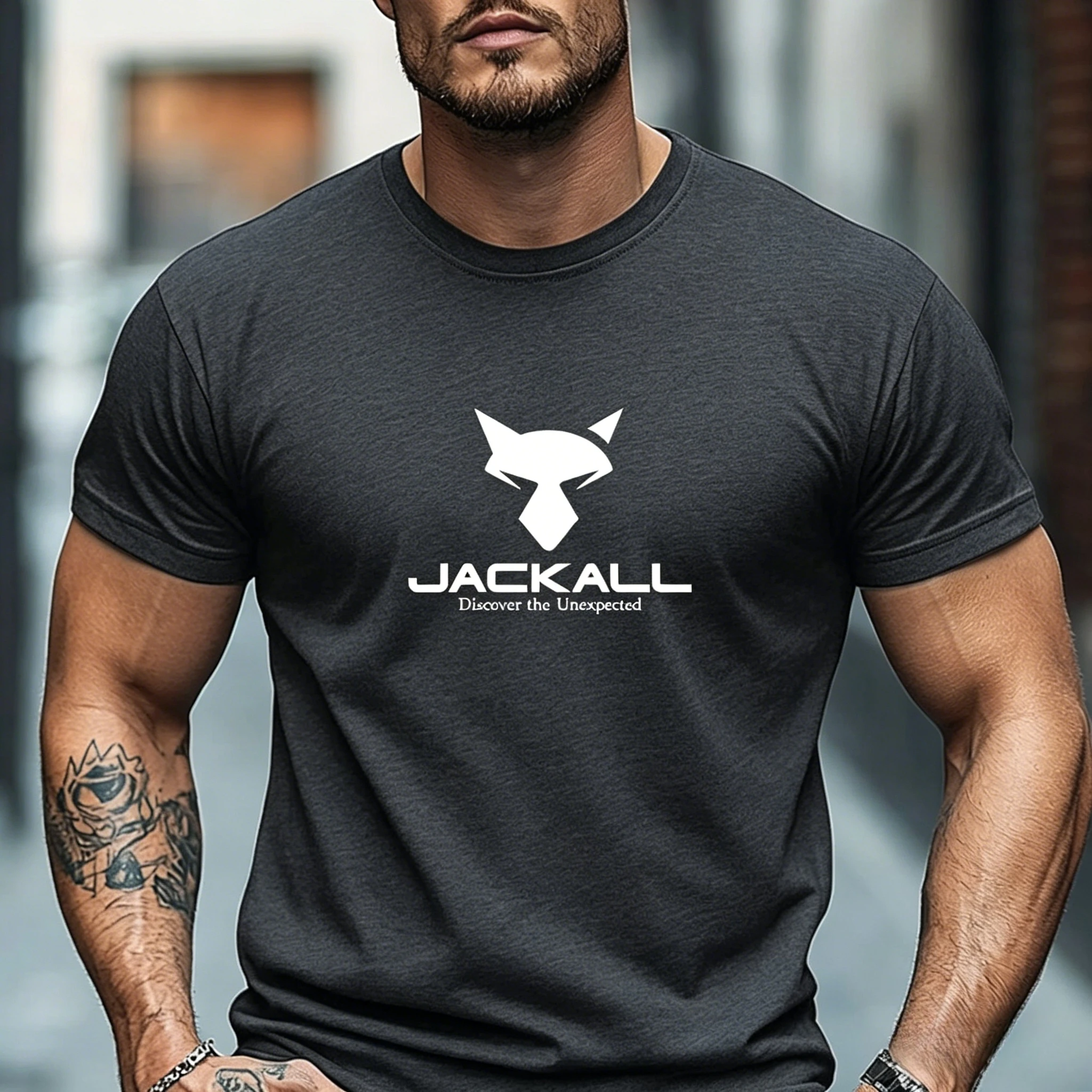 2026 Neues Unisex Outdoor-Sport-T-Shirt mit Jackall-Kopf-Logo und Slogan-Druck auf der Vorderseite, für Angler, lässiges Rundhals-T-Shirt – Detail 7