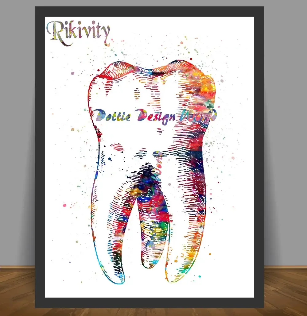 Watercolor Human Anatomy Wall Art Medical Dental Molar Tooth Poster Prints Canvas Painting Picture Wedding Home Dentist Decor