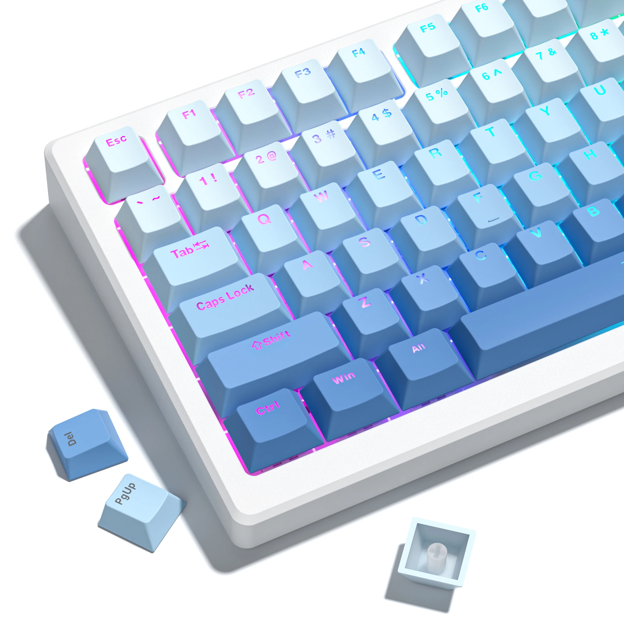 Gradient Blue Top Printed Keycaps OEM Profile RGB Double Shot PBT Keycaps 135 Keys for Cherry Gateron MX Switches Gamer Keyboard